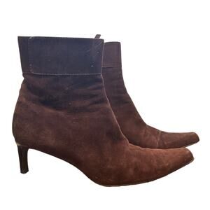 Ralph Lauren | Women's Brown Suede Ankle Boots Pointed Toe Kitten Heel Size 8
